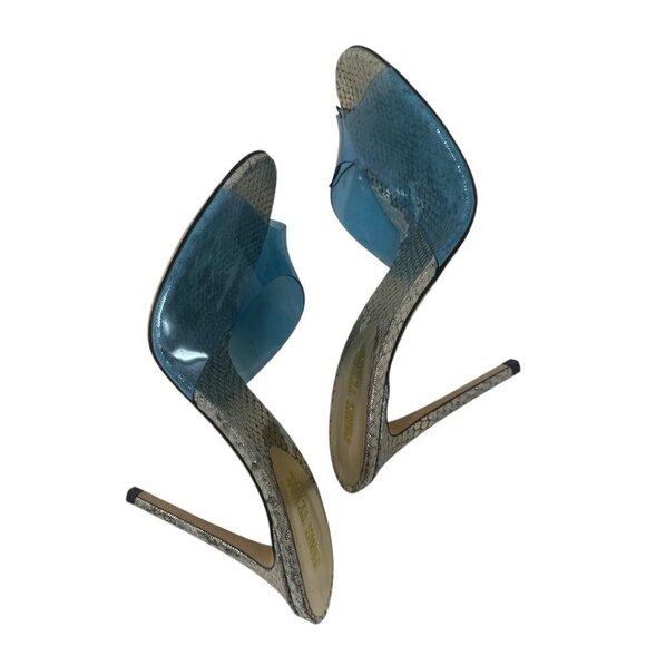 New Rare Paris Texas Metallic Gold Silver Snakeskin Leather Blue PVC Mules 8 38 - Picture 6 of 14